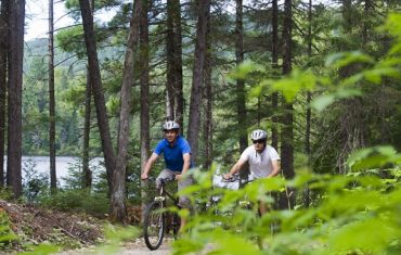 Riding by one of the easiest bike paths in Mont Tremblant.